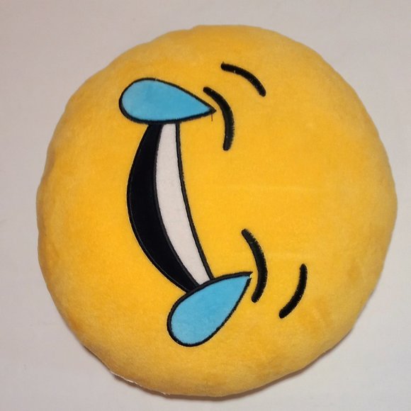 Emoji Yellow Plush Pillow Laugh Cry Smile 12 inch Round Soft Emoticon - Picture 4 of 9